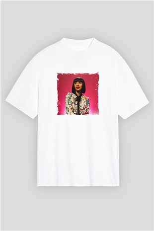 Cardi B Baskılı Oversize Beyaz Tişört