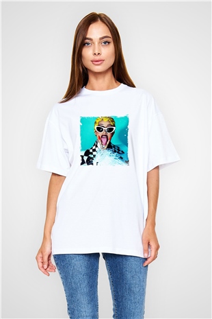Cardi B Baskılı Oversize Beyaz Tişört