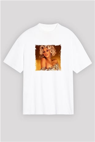 Cardi B Baskılı Oversize Beyaz Tişört