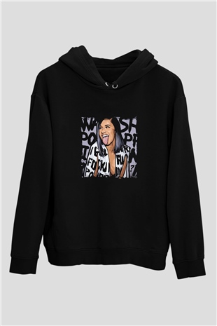 Cardi B Baskılı Unisex Siyah Hoodie