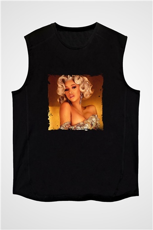 Cardi B Baskılı Unisex Siyah Kolsuz Tişört