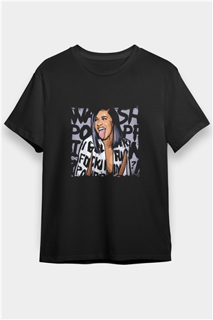 Cardi B Baskılı Unisex Siyah Tişört