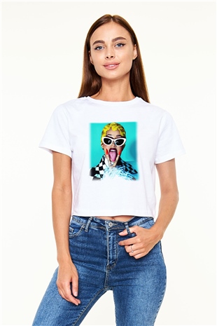 Cardi B Beyaz Croptop Tişört