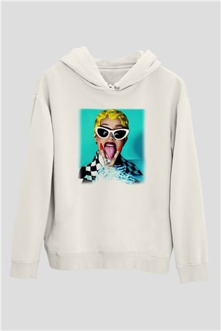 Cardi B Beyaz Unisex Kapşonlu Sweatshirt