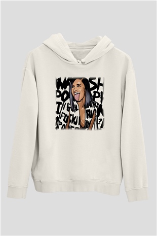 Cardi B Beyaz Unisex Kapşonlu Sweatshirt
