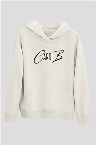Cardi B Beyaz Unisex Kapşonlu Sweatshirt
