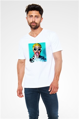 Cardi B Beyaz Unisex V Yaka Tişört T-Shirt