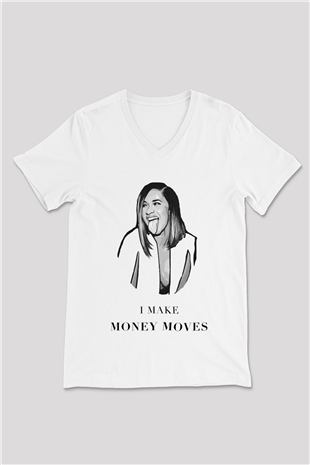 Cardi B Beyaz Unisex V Yaka Tişört T-Shirt