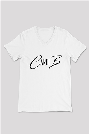 Cardi B Beyaz Unisex V Yaka Tişört T-Shirt