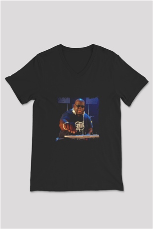 Carl Cox Baskılı Unisex Siyah V Yaka Tişört