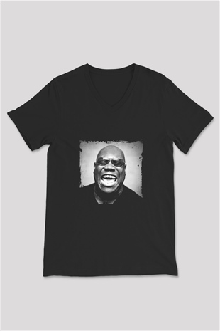 Carl Cox Baskılı Unisex Siyah V Yaka Tişört
