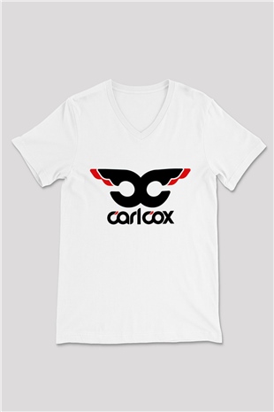 Carl Cox Beyaz Unisex V Yaka Tişört T-Shirt