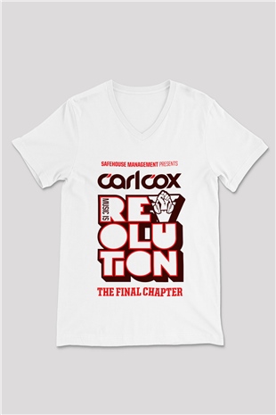 Carl Cox Beyaz Unisex V Yaka Tişört T-Shirt