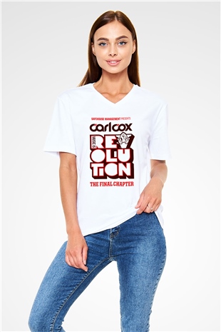 Carl Cox Beyaz Unisex V Yaka Tişört T-Shirt