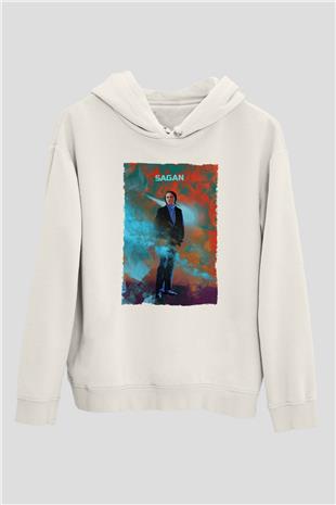 Carl Sagan Baskılı Unisex Ekru Hoodie