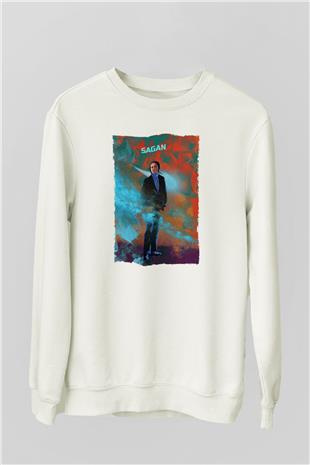 Carl Sagan Baskılı Unisex Ekru Sweatshirt