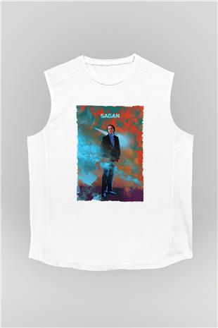 Carl Sagan Baskılı Unisex Kolsuz Beyaz Tişört - Tshirt