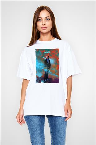 Carl Sagan Baskılı Unisex Oversize Beyaz Tişört - Tshirt