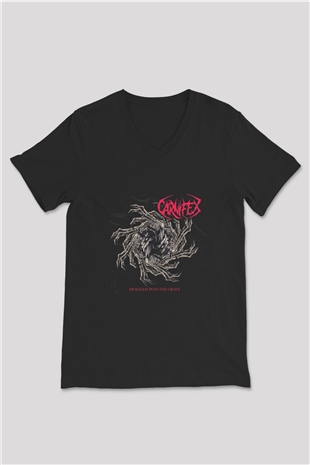 Carnifex Baskılı Unisex Siyah V Yaka Tişört