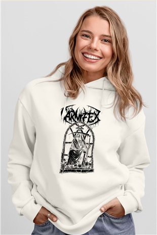 Carnifex Beyaz Unisex Kapşonlu Sweatshirt