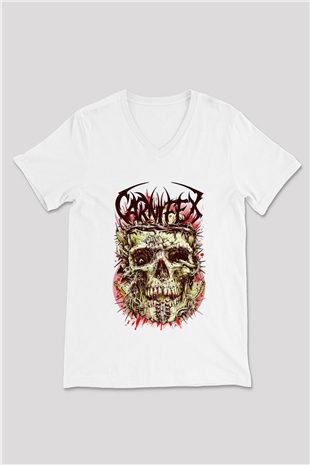 Carnifex Beyaz Unisex V Yaka Tişört