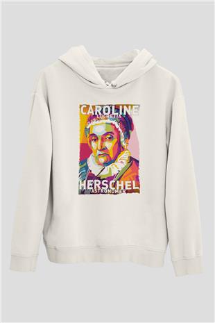 Caroline Lucretia Herschel Baskılı Unisex Ekru Hoodie