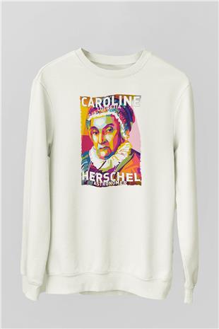 Caroline Lucretia Herschel Baskılı Unisex Ekru Sweatshirt