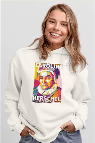 Caroline Lucretia Herschel Baskılı Unisex Ekru Hoodie