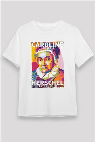 Caroline Lucretia Herschel Baskılı Unisex Beyaz Tişört - Tshirt