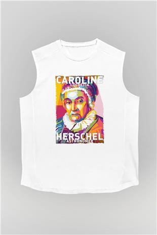 Caroline Lucretia Herschel Baskılı Unisex Kolsuz Beyaz Tişört - Tshirt