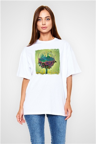 Carousel Kings Baskılı Unisex Beyaz Oversize Tişört