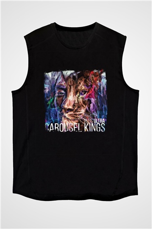 Carousel Kings Baskılı Unisex Siyah Kolsuz Tişört