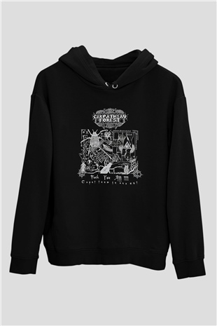 Carpathian Forest Baskılı Unisex Siyah Kapüşonlu Sweatshirt