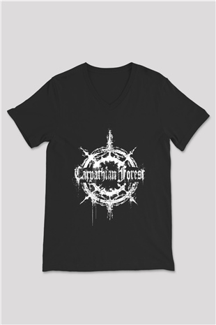 Carpathian Forest Baskılı Unisex Siyah V Yaka Tişört - Tshirt
