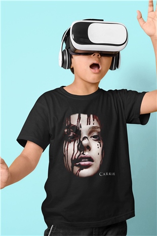 Carrie Baskılı Siyah Unisex Çocuk Tişört