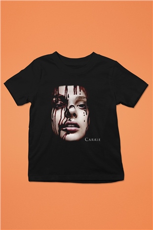Carrie Baskılı Siyah Unisex Çocuk Tişört