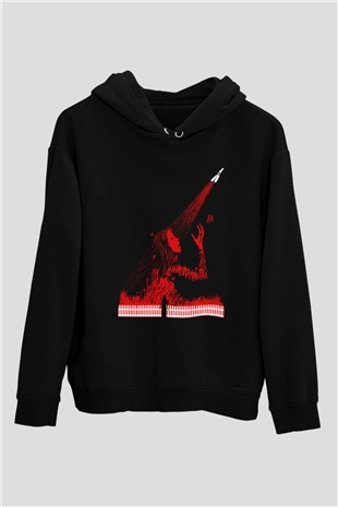 Carrie Siyah Unisex Kapüşonlu Sweatshirt