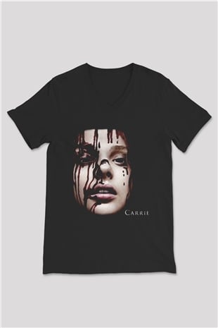 Carrie Siyah Unisex V Yaka Tişört