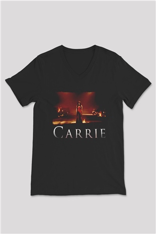 Carrie Siyah Unisex  V Yaka Tişört