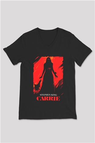 Carrie Siyah Unisex  V Yaka Tişört