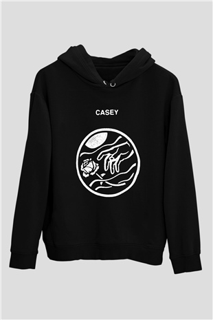 Casey Baskılı Unisex Siyah Hoodie