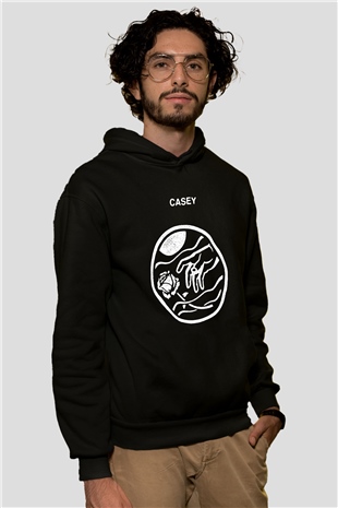 Casey Baskılı Unisex Siyah Hoodie