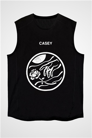 Casey Baskılı Unisex Siyah Kolsuz Tişört