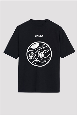 Casey Baskılı Unisex Siyah Oversize Tişört