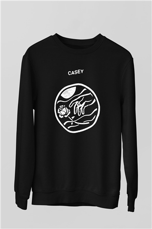 Casey Baskılı Unisex Siyah Sweatshirt