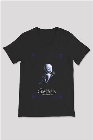 Casper Baskılı Unisex Siyah  V Yaka Tişört