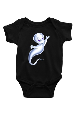 Casper the Friendly Ghost Baskılı Siyah Bebek Body - Zıbın