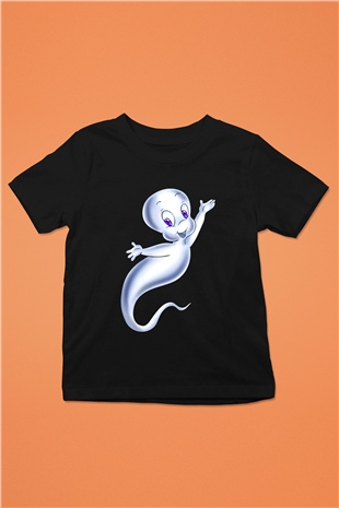 Casper the Friendly Ghost Baskılı Siyah Unisex Çocuk Tişört