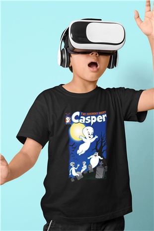 Casper the Friendly Ghost Baskılı Siyah Unisex Çocuk Tişört