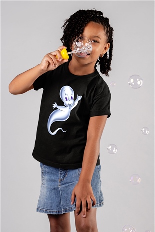 Casper the Friendly Ghost Baskılı Siyah Unisex Çocuk Tişört